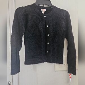 NWT Black sparkle knit cardigan fuzzy button up sweater sz 7/8 Cat & Jack